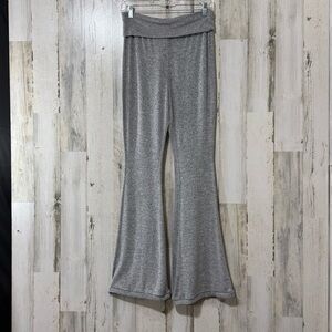 Rollover Waist Ribbed Lightweight Stretch Flare Women's Pants